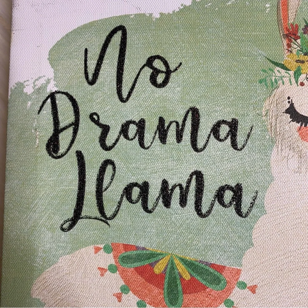 NWT : ‘no drama llama’ floral festive sparkly canvas wall art decor